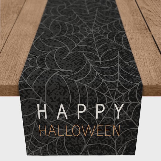 Happy Halloween Spider Webs 16&#x22; x 72&#x22; Cotton Twill Runner